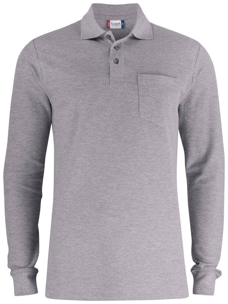 Basic Polo L/S Pocket - grey melange