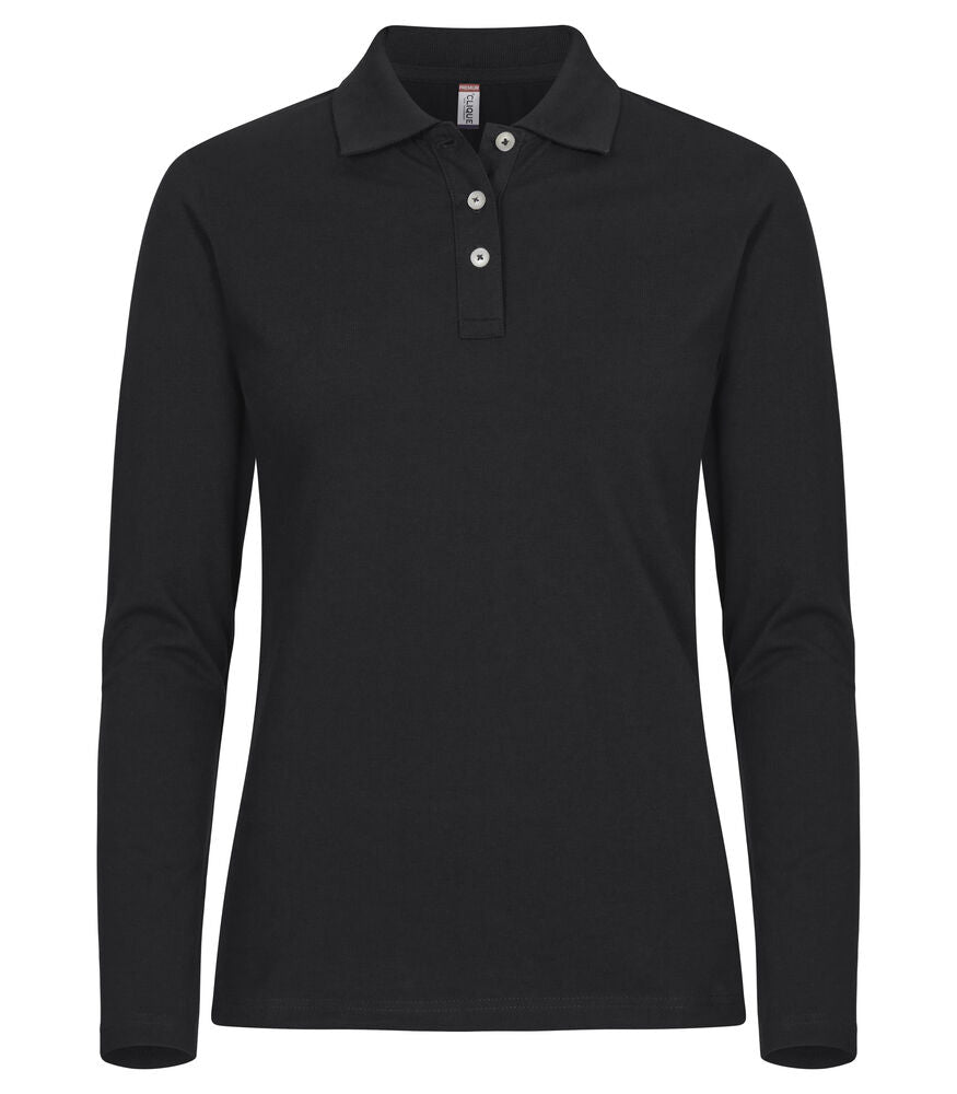 Stretch Premium Polo Women L/S - black