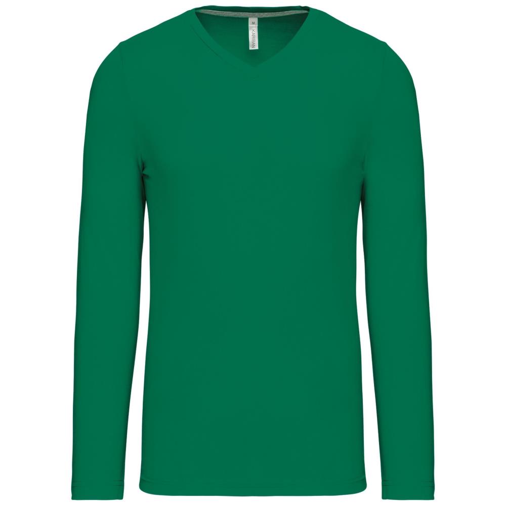 T-shirt met V-hals en lange mouwen