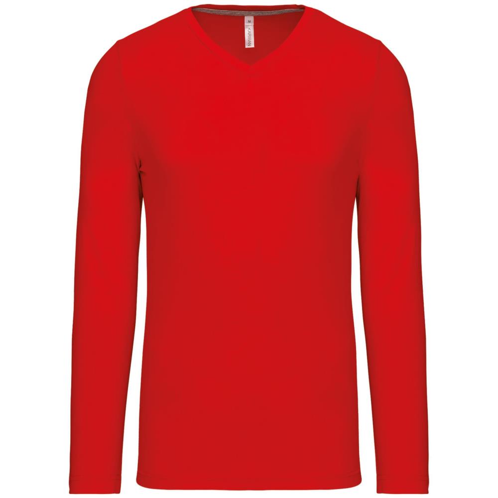 T-shirt met V-hals en lange mouwen