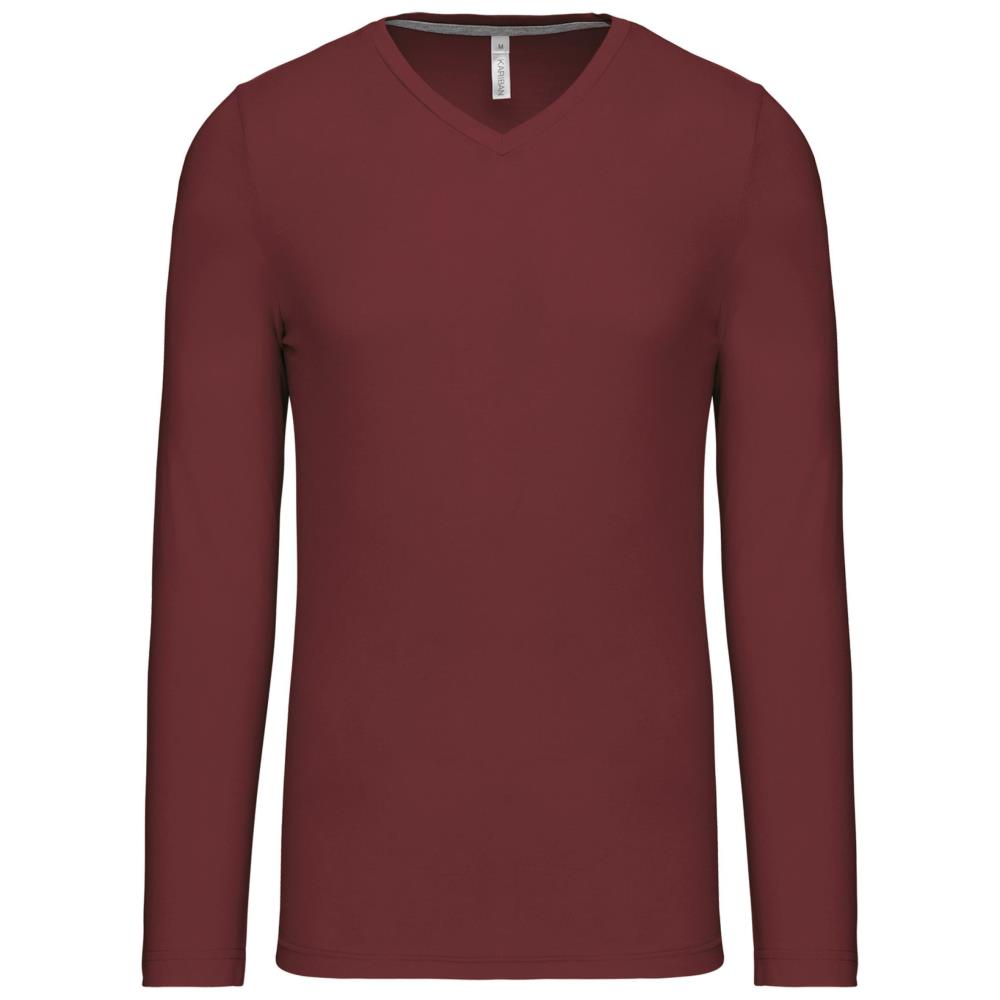 T-shirt met V-hals en lange mouwen