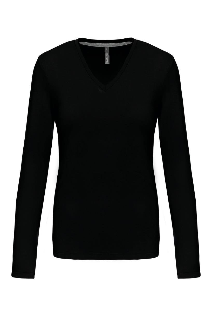 Dames t-shirt V-hals lange mouwen