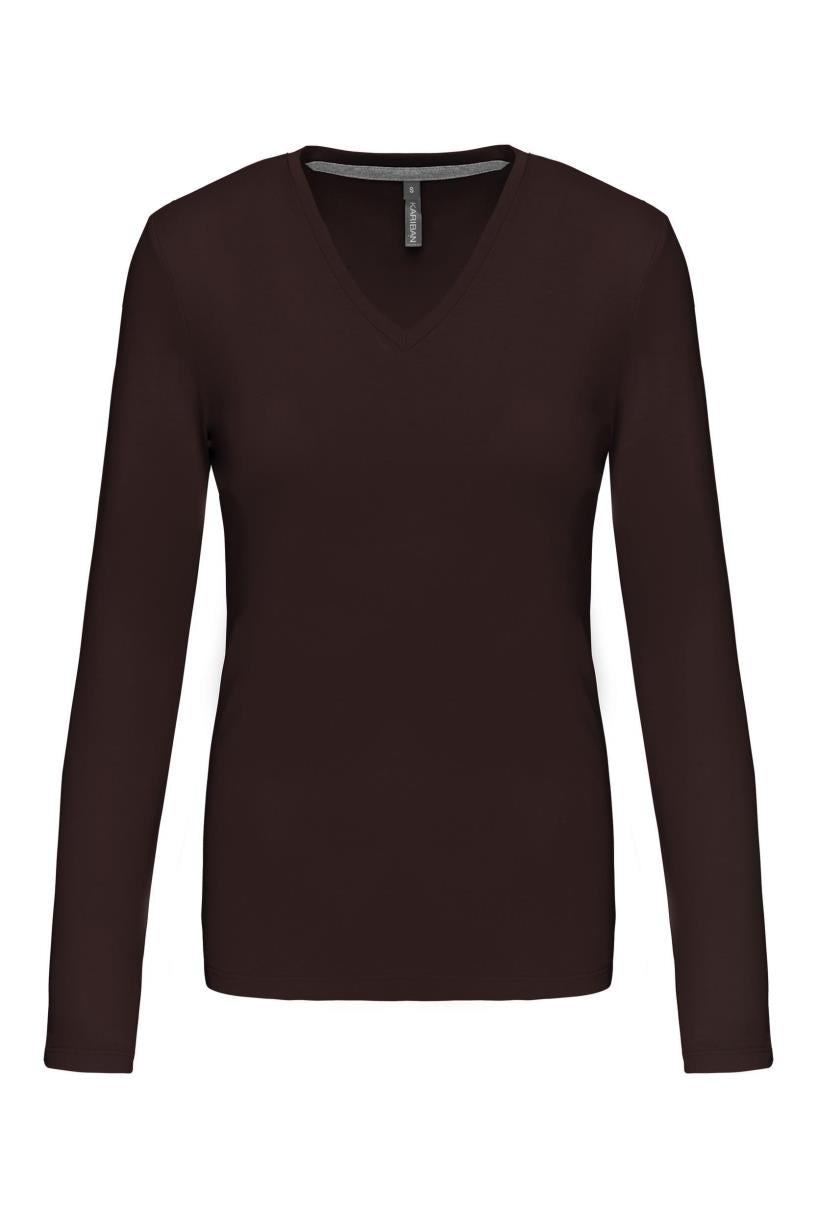 Dames t-shirt V-hals lange mouwen