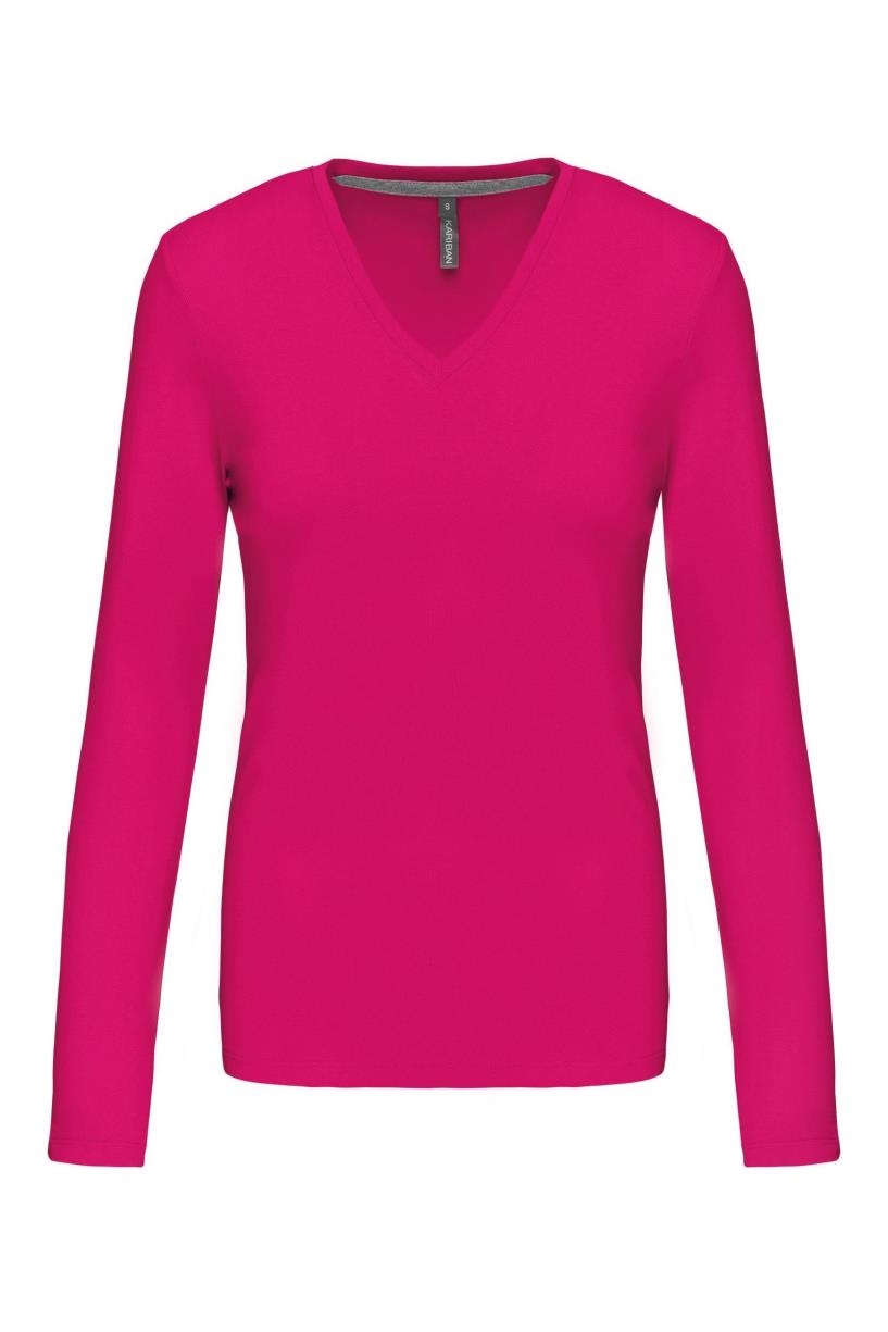 Dames t-shirt V-hals lange mouwen