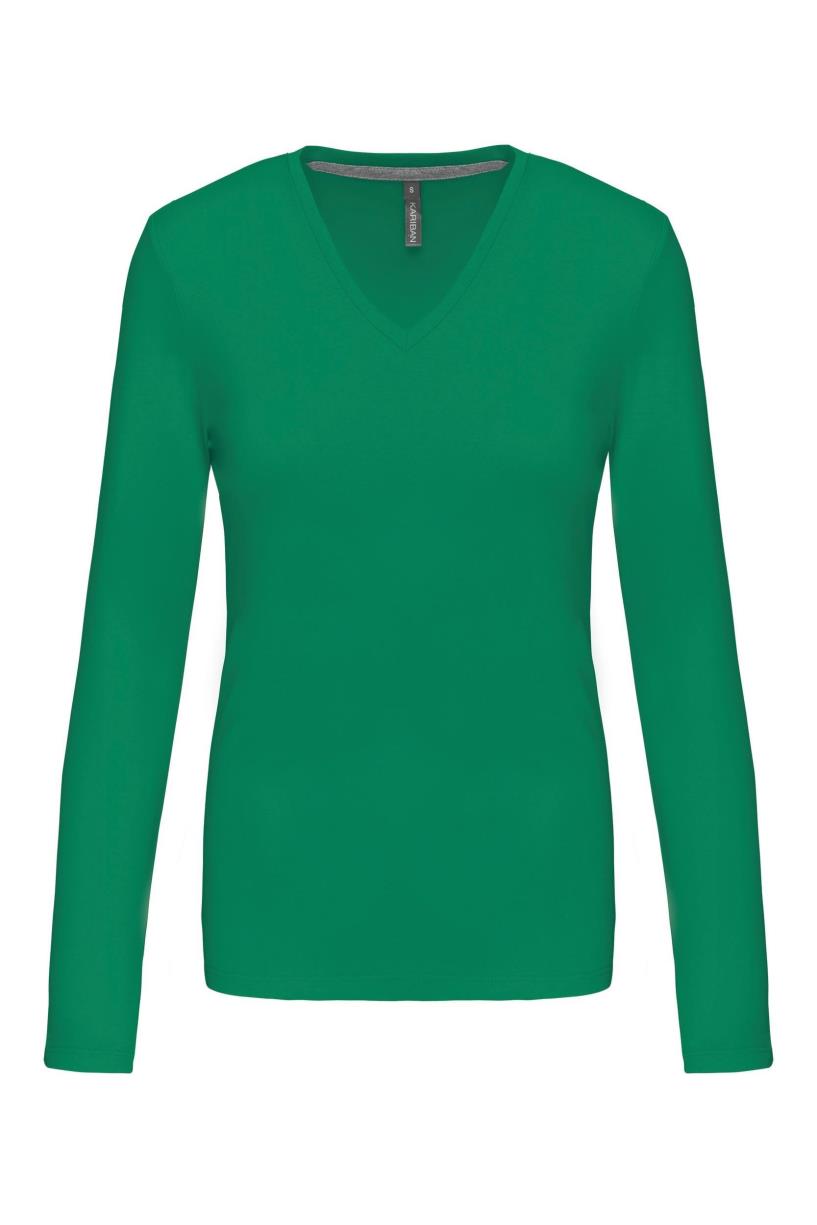 Dames t-shirt V-hals lange mouwen
