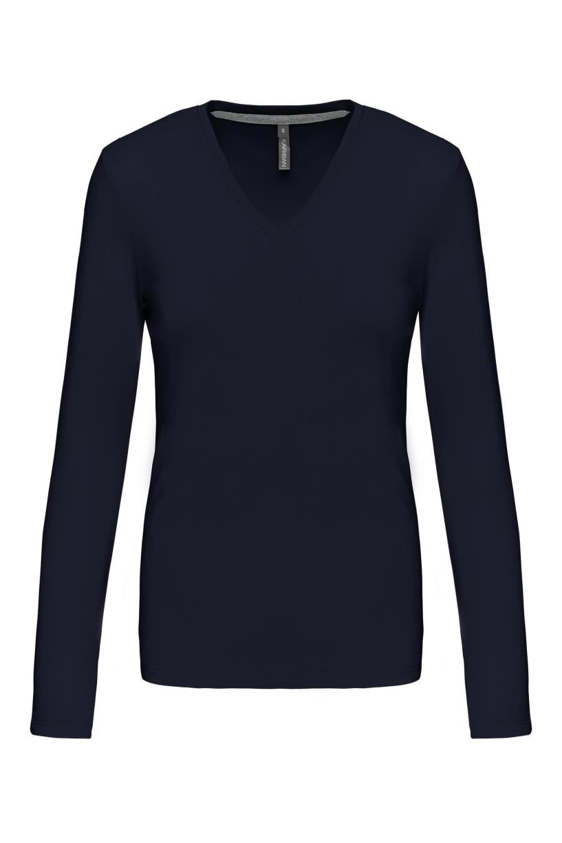 Dames t-shirt V-hals lange mouwen