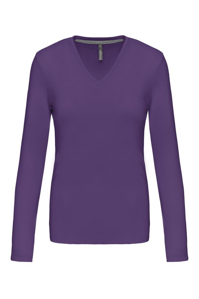 Dames t-shirt V-hals lange mouwen