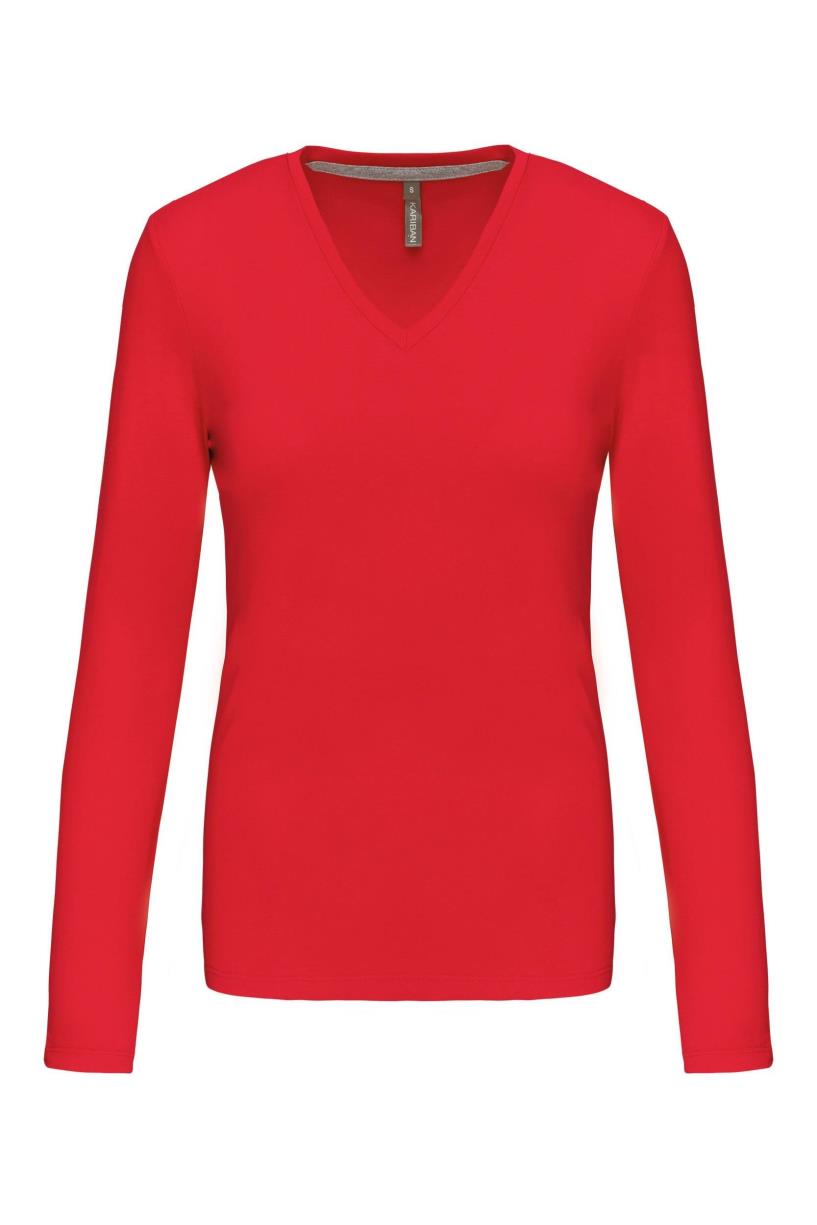 Dames t-shirt V-hals lange mouwen