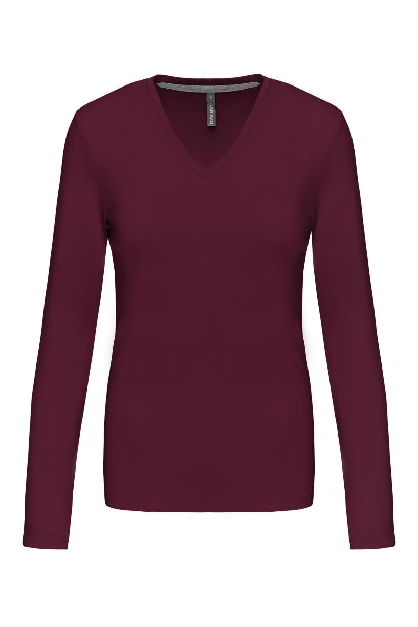 Dames t-shirt V-hals lange mouwen