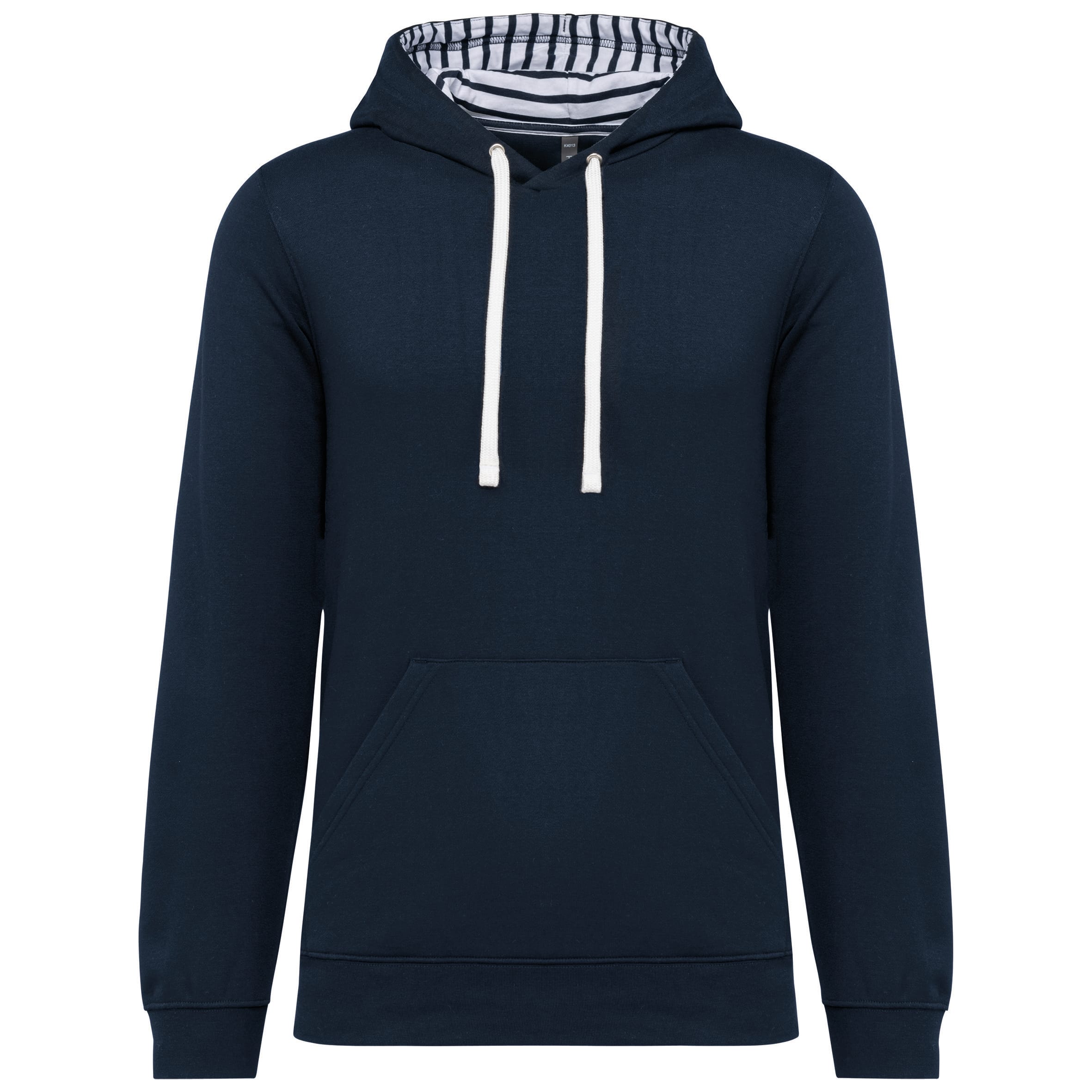 Unisex sweater met capuchon met contrasterend motief