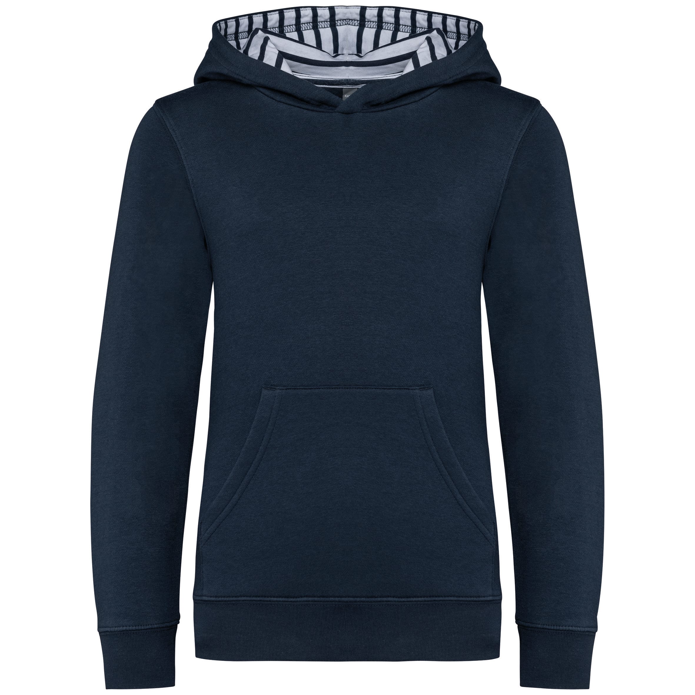 Unisex kindersweater met contrasterende capuchon met motief