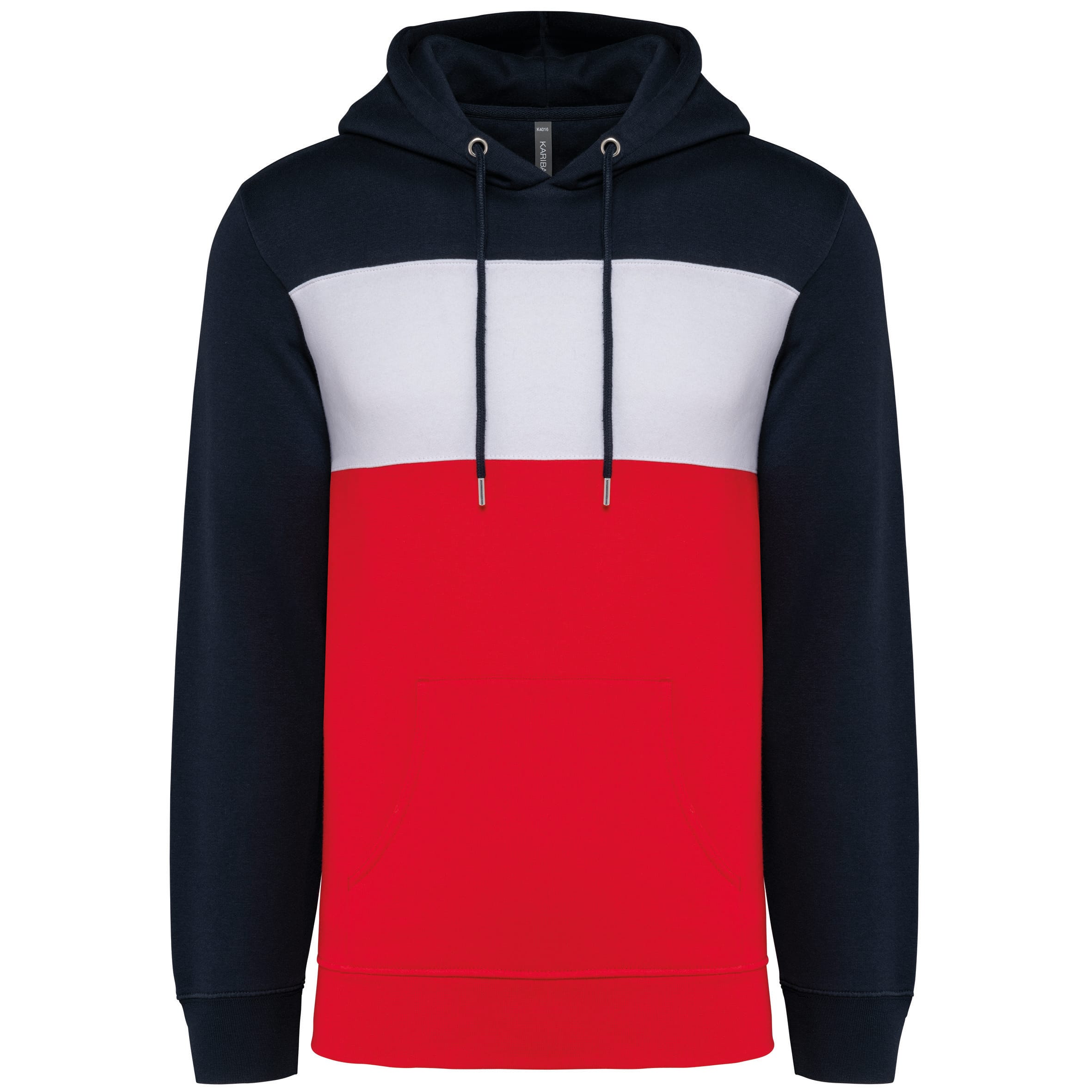 Driekleurige unisex hoodie