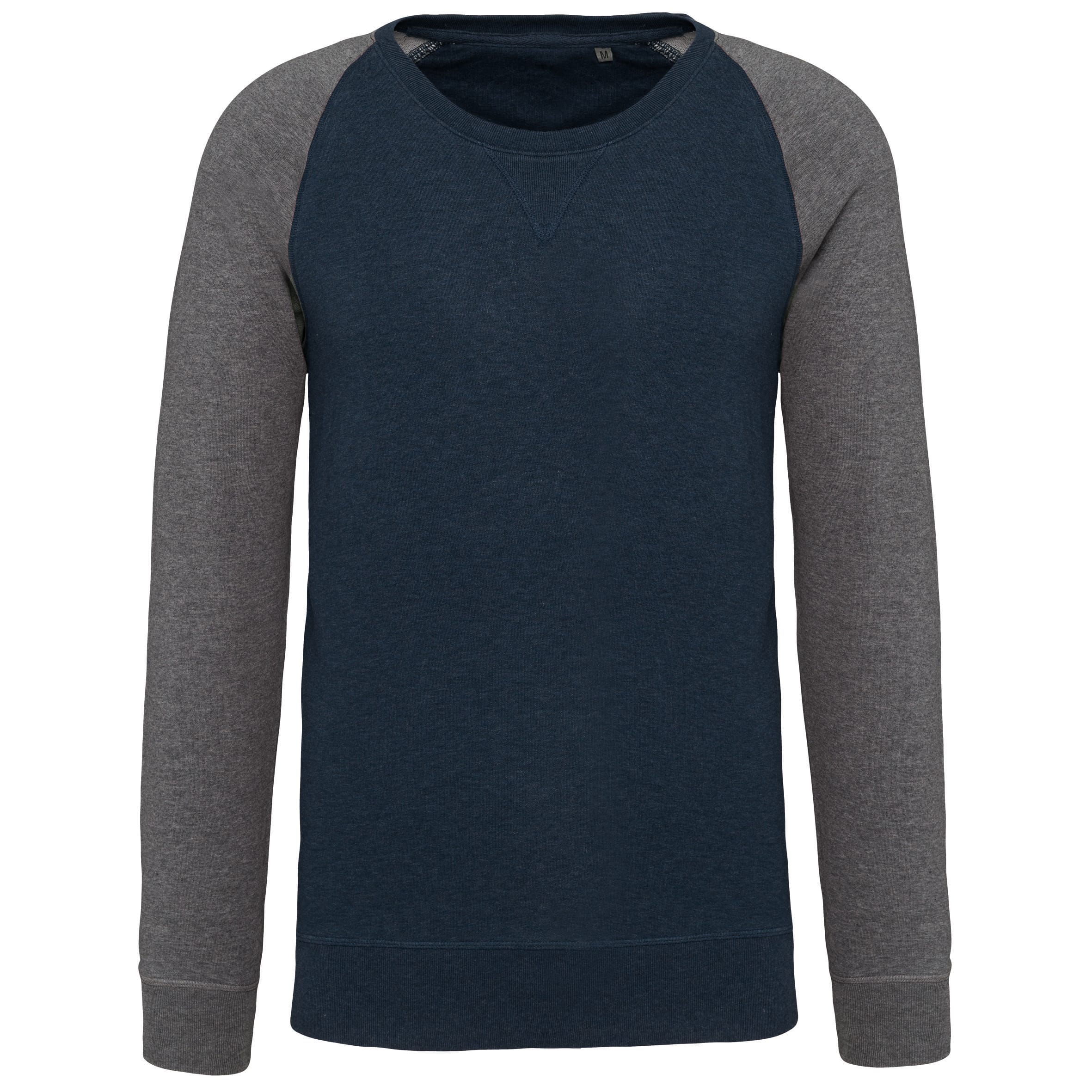 Tweekleurige herensweater BIOLOGISCH French Terry ronde hals raglanmouwen