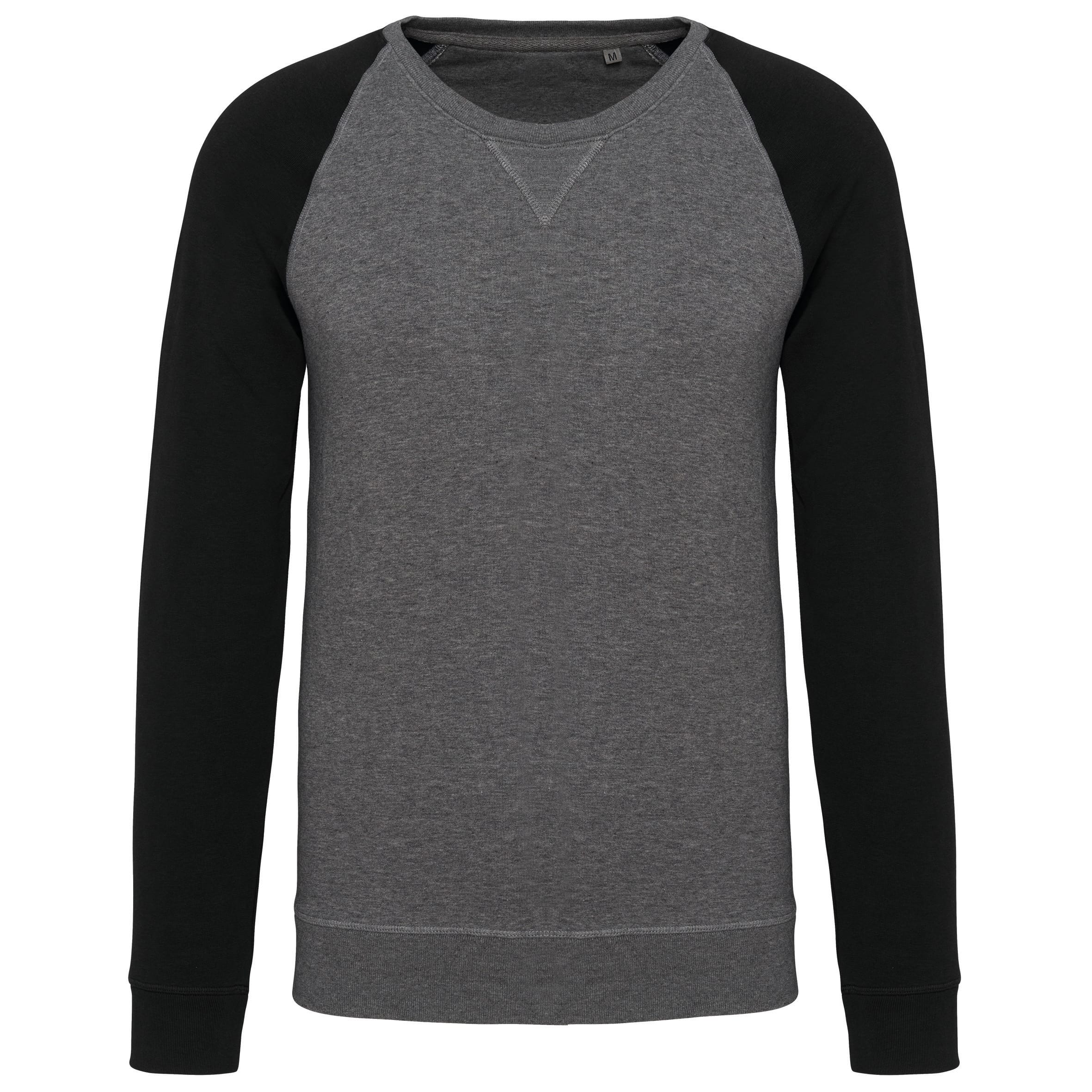 Tweekleurige herensweater BIOLOGISCH French Terry ronde hals raglanmouwen