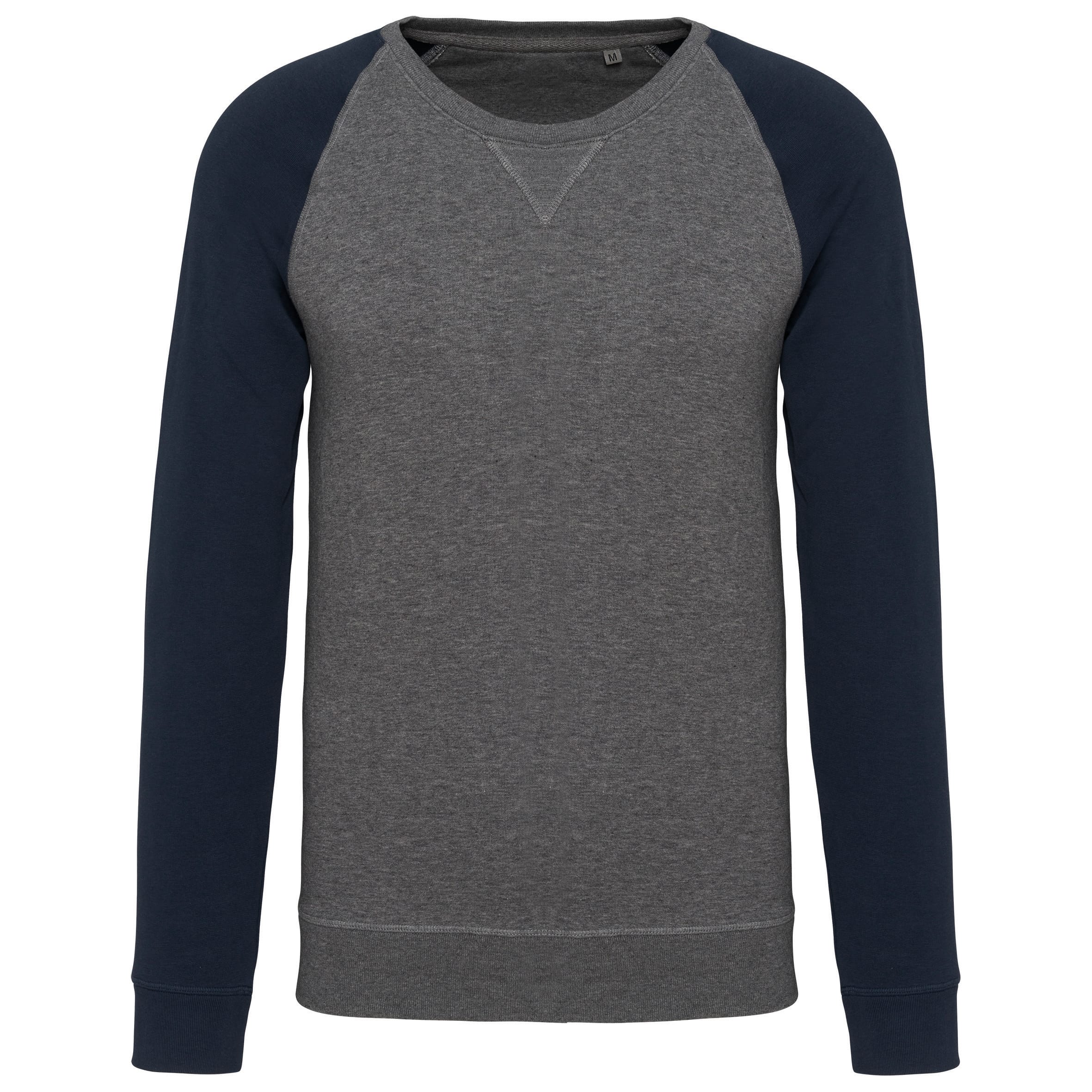 Tweekleurige herensweater BIOLOGISCH French Terry ronde hals raglanmouwen