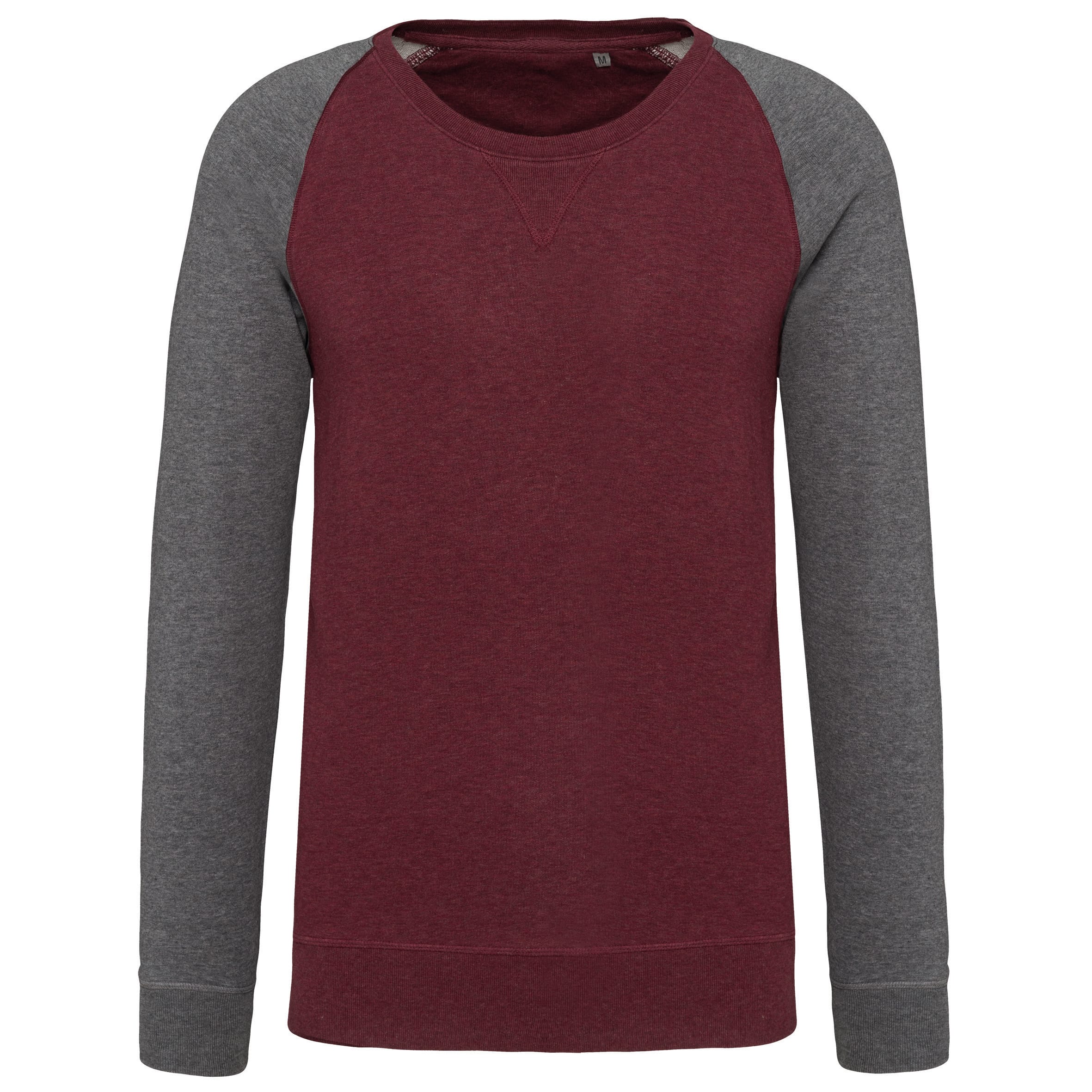 Tweekleurige herensweater BIOLOGISCH French Terry ronde hals raglanmouwen