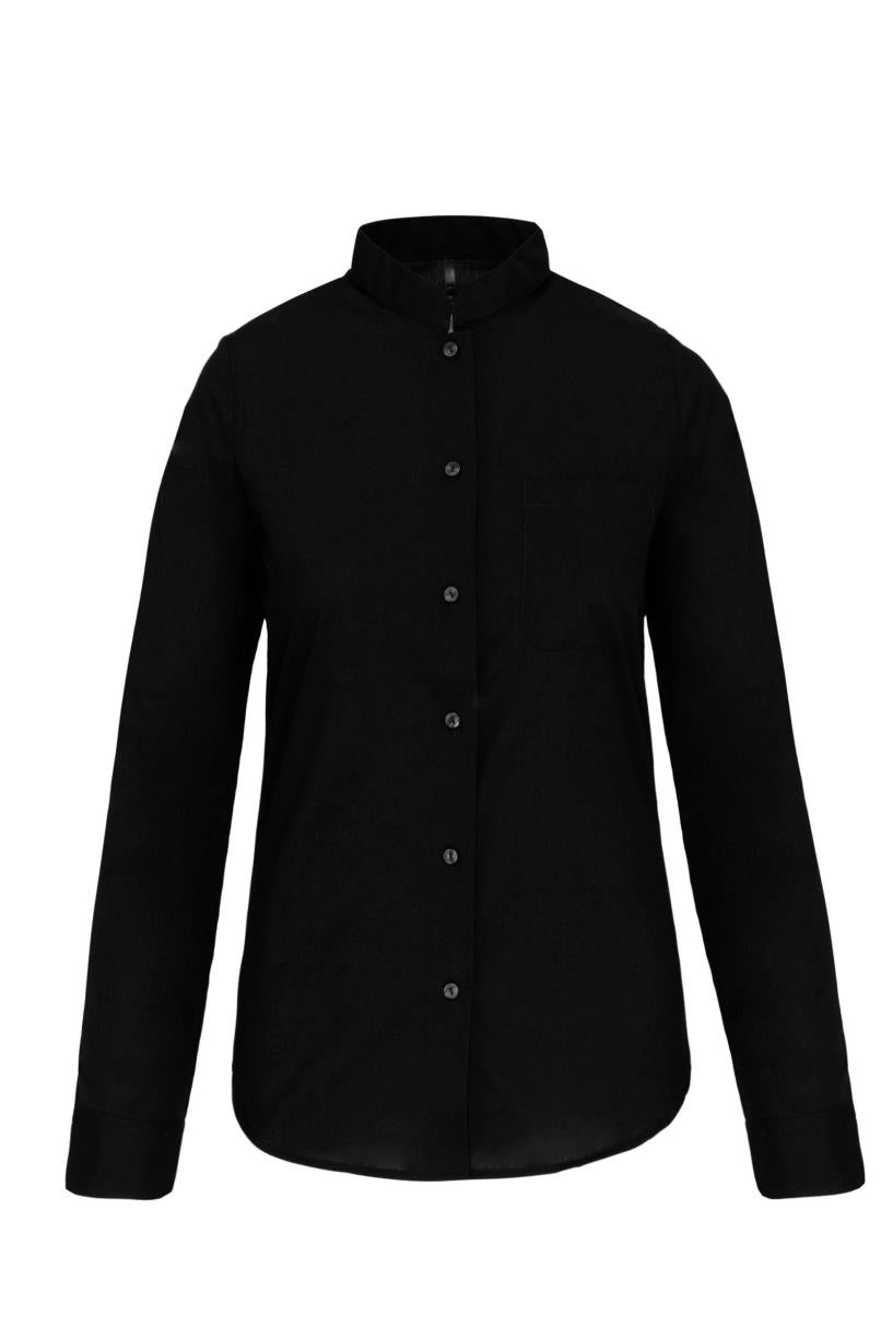Damesblouse met "Mao" kraag lange mouwen