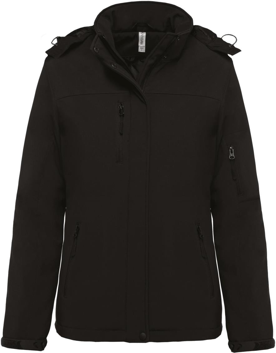 Gewatteerde softshell damesparka met capuchon