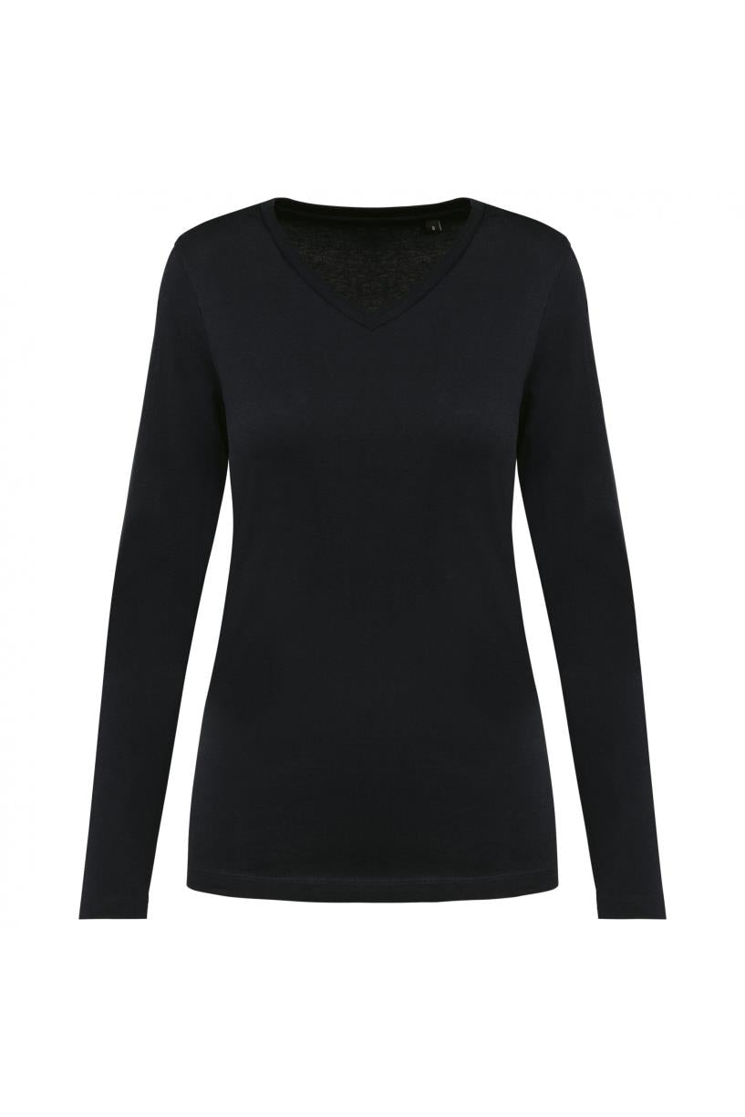 Supima® dames-T-shirt met V-hals en lange mouwen