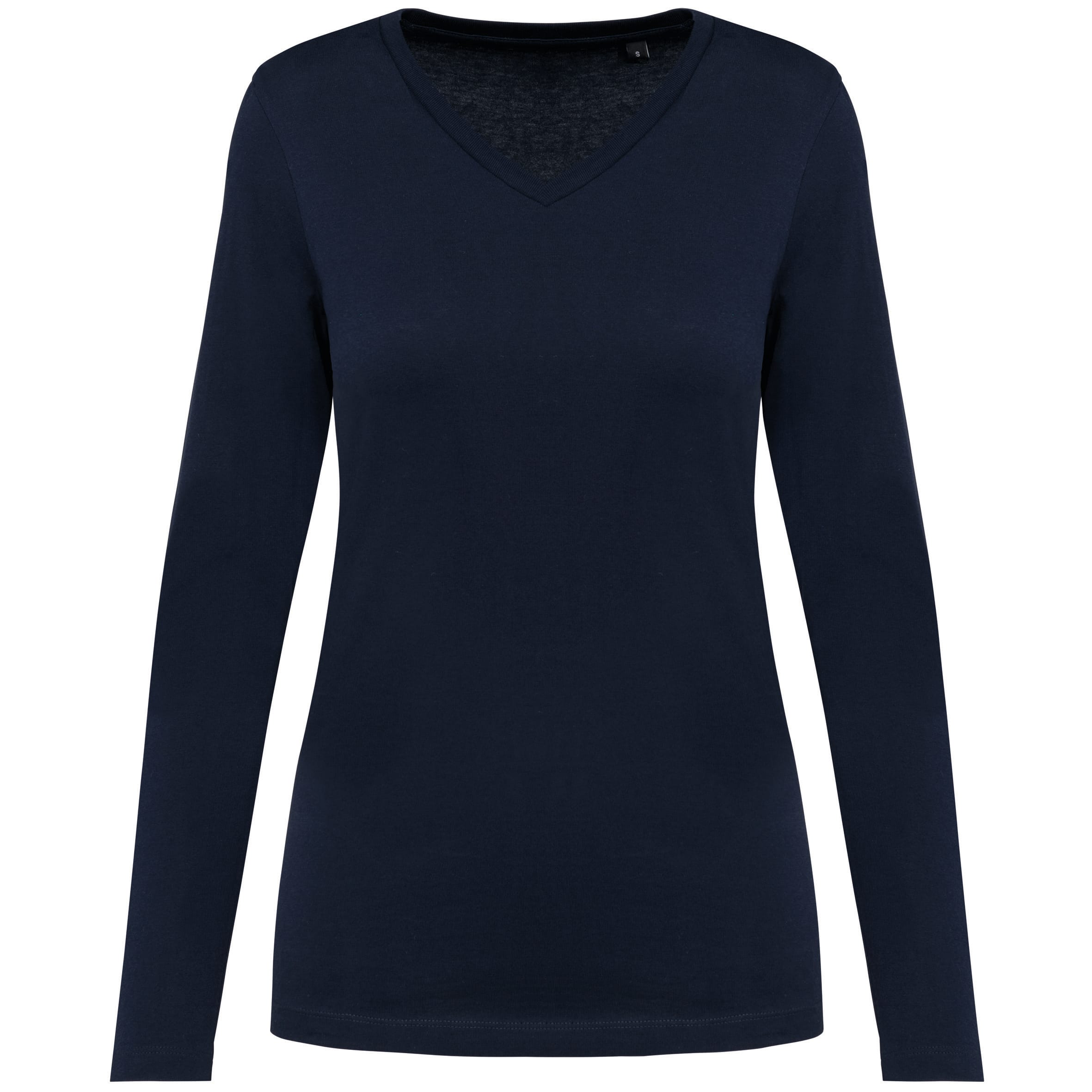 Supima® dames-T-shirt met V-hals en lange mouwen