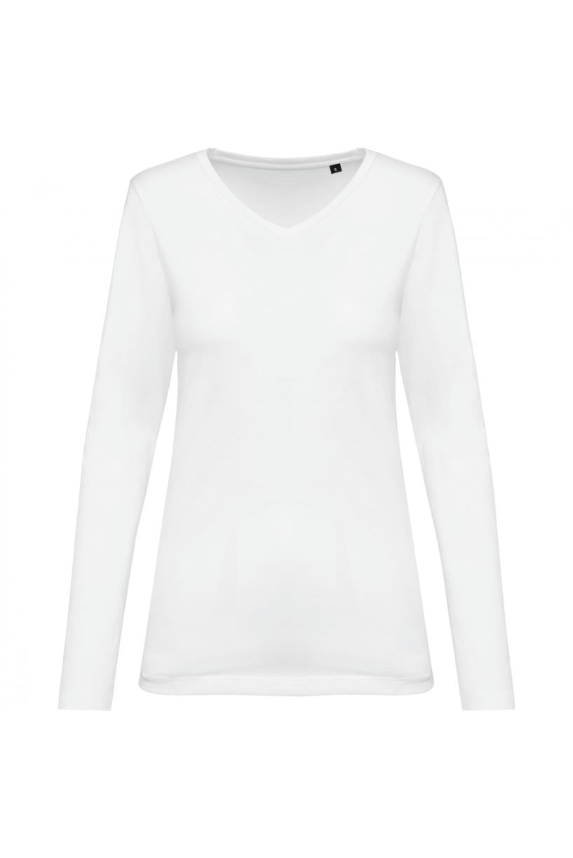 Supima® dames-T-shirt met V-hals en lange mouwen