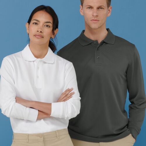 Henbury Unisex Long Sleeve Coolplus® Piqué Polo Shirt Thumbnail