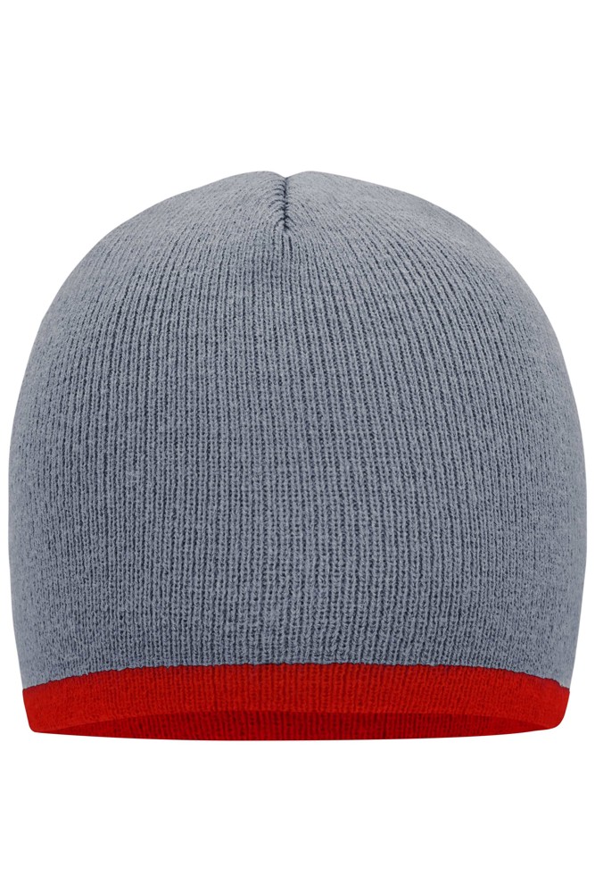 Beanie with Contrasting Border - light grey/burgundy