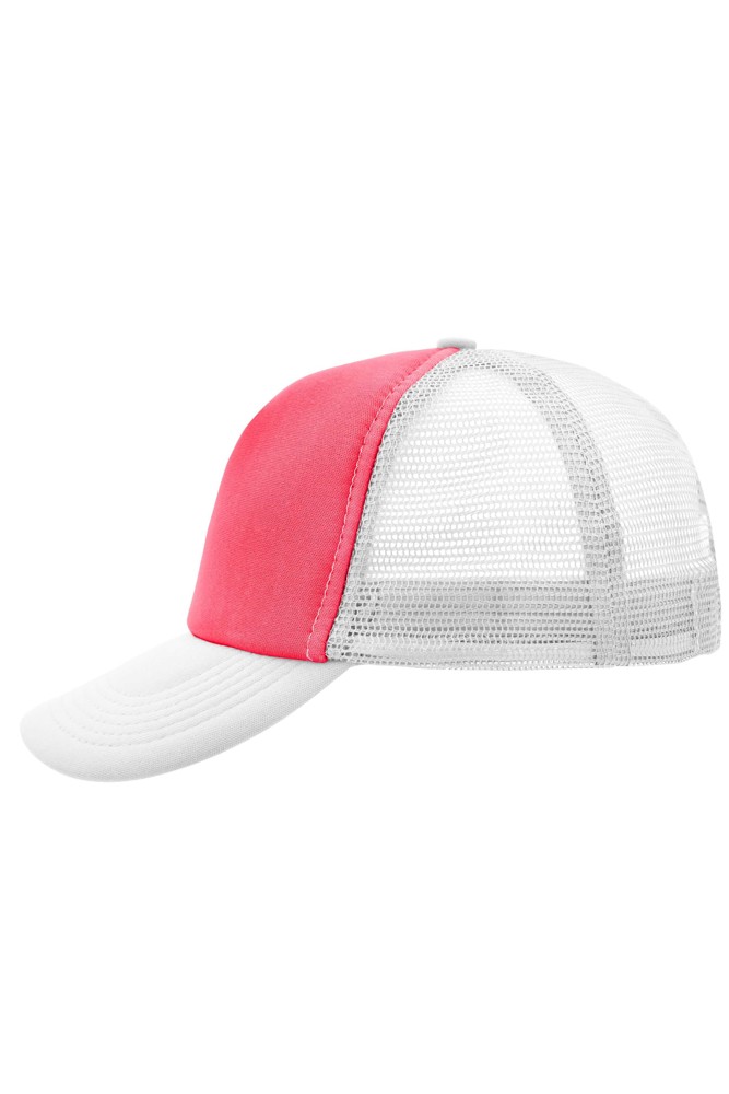 5 Panel Polyester Mesh Cap - neon pink/white