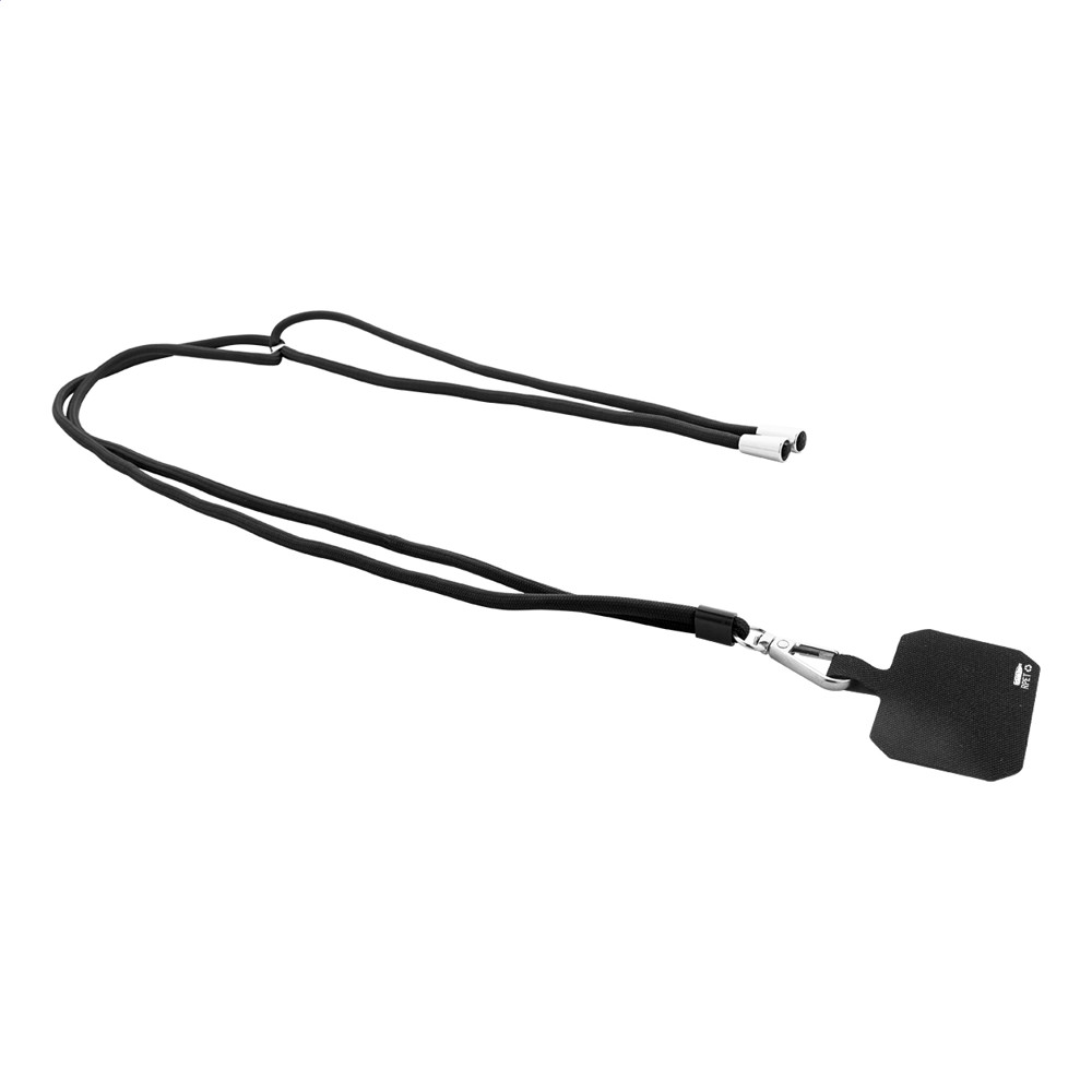 Corphon - RPET mobiele houder sleutelkoord - Zwart