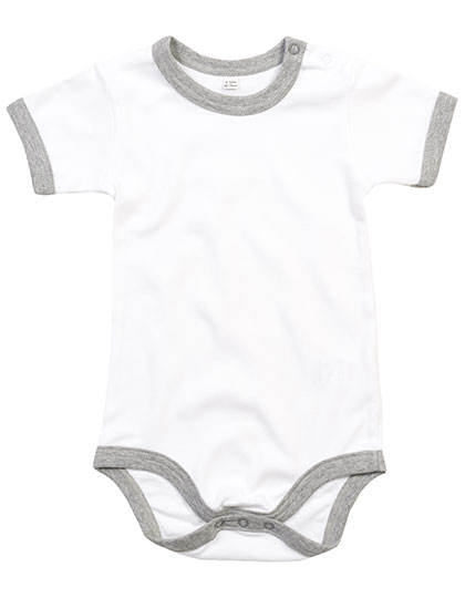 Baby Ringer Bodysuit - white/heather grey melange