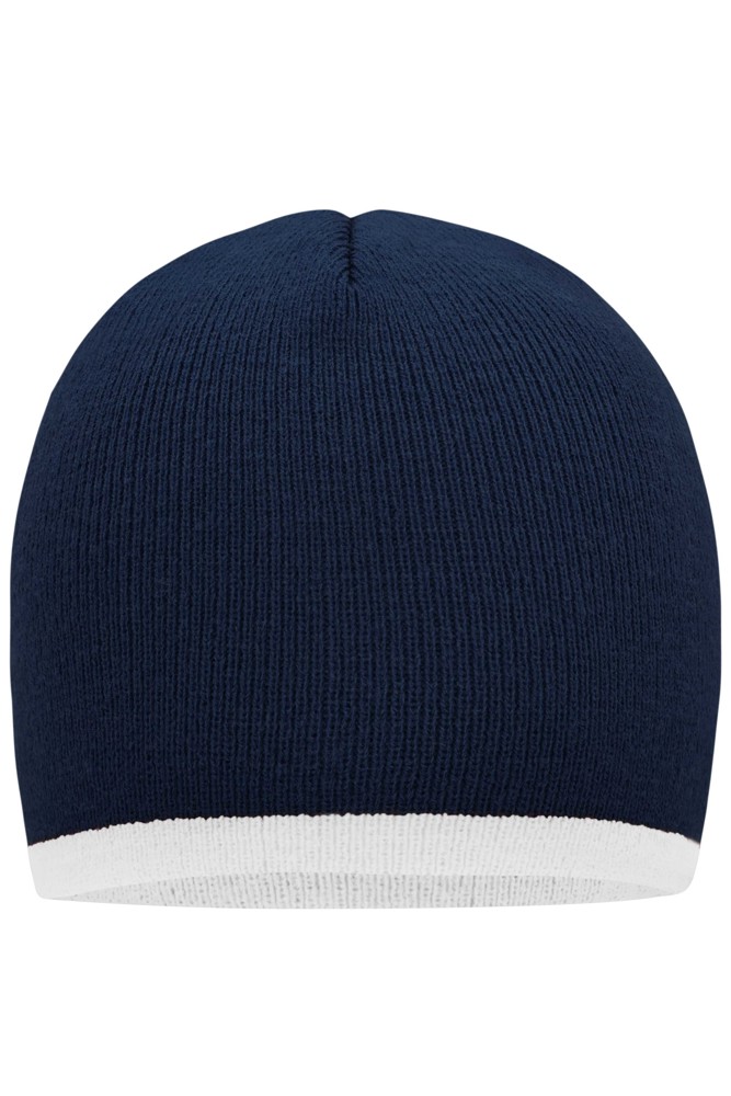 Beanie with Contrasting Border - Navy/White