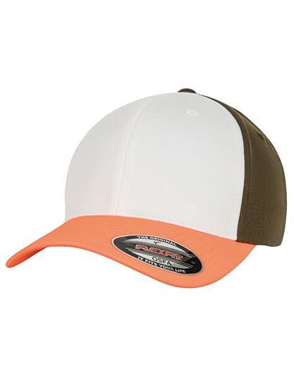 3-Tone Flexfit Cap - neon orange/white/olive