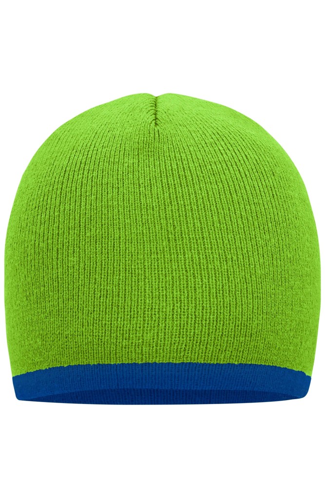 Beanie with Contrasting Border - lime green/royal
