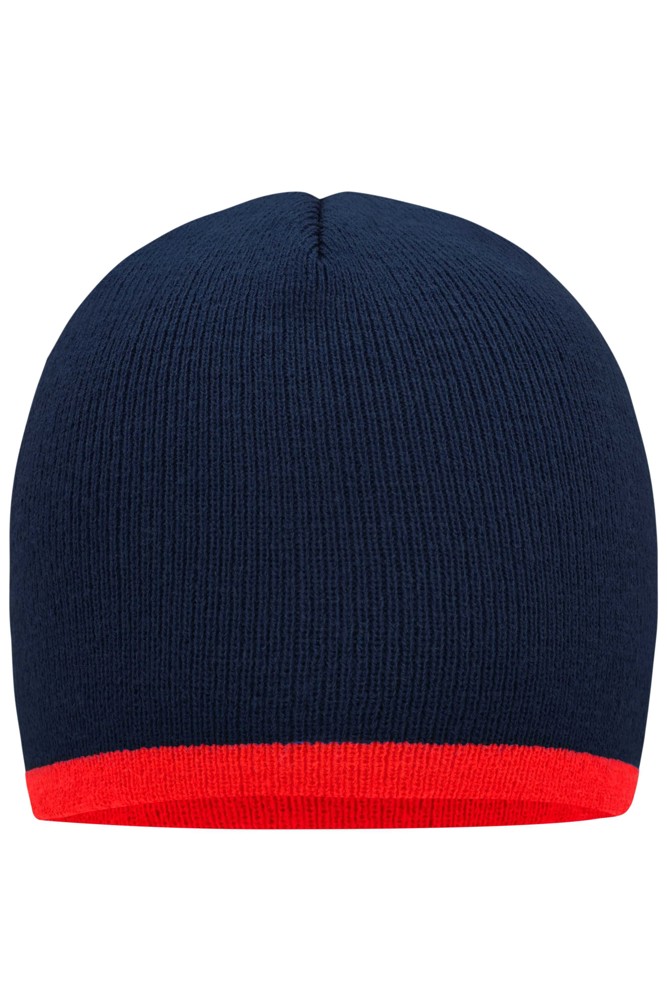 Beanie with Contrasting Border - navy/red