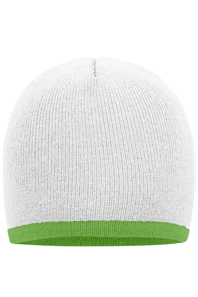 Beanie with Contrasting Border - white/lime green