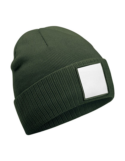 Appliqué Patch Beanie - olive green/white