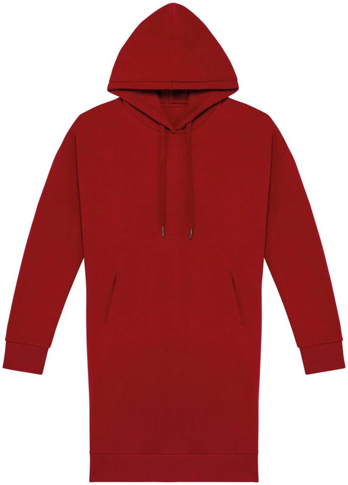 Ecologische sweaterjurk met capuchon - Hibiscus Red