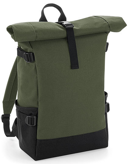 BagBase - Block Roll-Top Backpack - Olive Green, Black